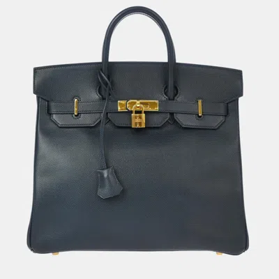 Pre-owned Hermes Blue Ocean Courchevel Haut A Courroies 32 Handbag