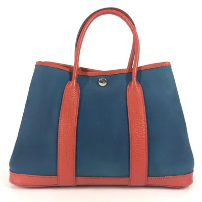 Pre-owned Hermes Blue Orange Canvas Leather Handbag Tote Bag ()