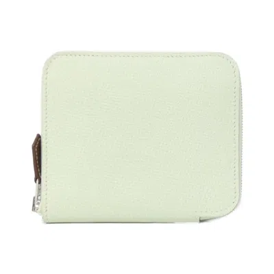 Pre-owned Hermes Blue Paradise Green Epsom Leather Silk Wallet (bi-fold) () In Blue Paradise, Green