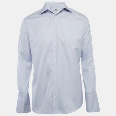 Pre-owned Hermes Blue Patterned Cotton Full Sleeve Shirt M
