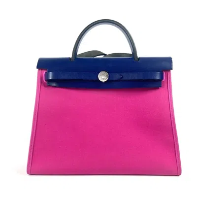 Pre-owned Hermes Blue Pink Toile Officier Vache Leather Handbag Shoulder Bag ()