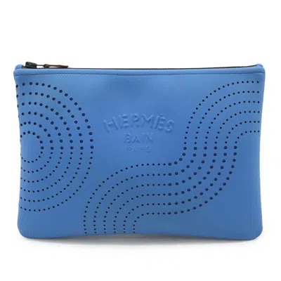 Pre-owned Hermes Blue Polyamide Leather Clutch Bag Pouch ()