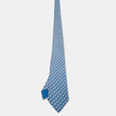 Pre-owned Hermes Hermès Blue Print Silk Tie