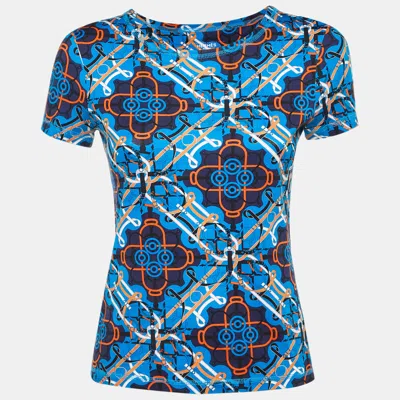 Pre-owned Hermes Hermès Blue Printed Cotton Knit T-shirt S