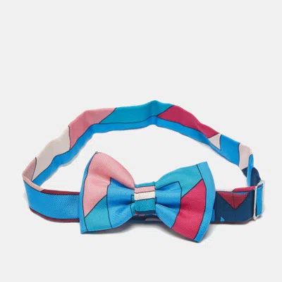 Pre-owned Hermes Blue Printed Silk Petite Bow Tie