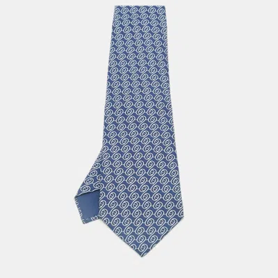 Pre-owned Hermes Hermès Blue Printed Silk Tie