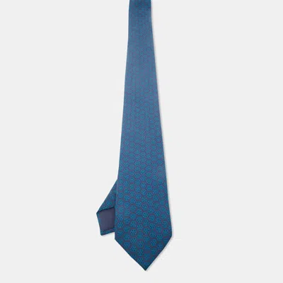 Pre-owned Hermes Hermès Blue Printed Silk Tie