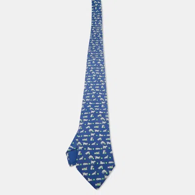 Pre-owned Hermes Hermès Blue Puppy Print Silk Tie