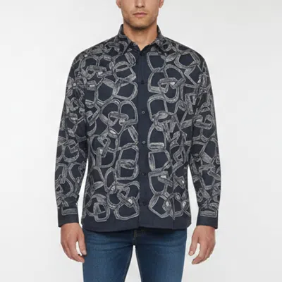 Pre-owned Hermes Blue Quincaillerie Equestre Print Cotton Shirt M
