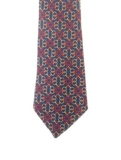 Pre-owned Hermes Blue, Red, And Yellow Silk  Tie  W/tags