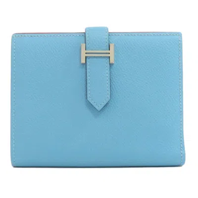 Pre-owned Hermes Blue Red Color Epsom Leather Wallet (bi-fold) () In Blue, Red Color