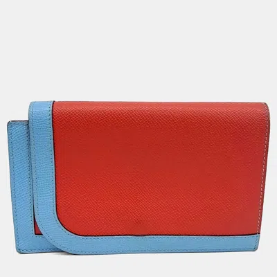 Pre-owned Hermes Blue Red Leather Carmail Long Wallet (c)