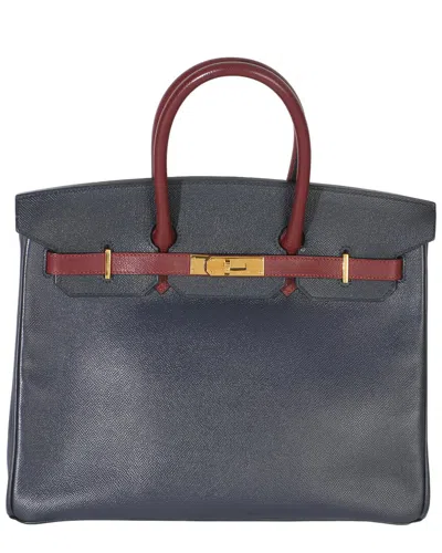 Pre-owned Hermes Hermès Blue; Red Leather Vintage H Marine Courchevel Birkin 35 Ghw (authentic  Pre-loved)
