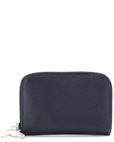 Pre-owned Hermes Hermès Blue Sheep Leather Zipengo Horse Card Holder Compact (authentic Pre-  Loved)