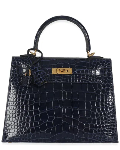 Pre-owned Hermes Hermès Blue Shiny Alligator Sellier Kelly 25 Ghw (authentic Pre-loved)