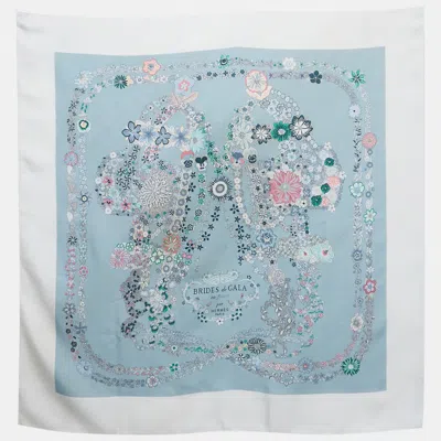 Pre-owned Hermes Hermès Blue Silk Birds De Gala Scarf