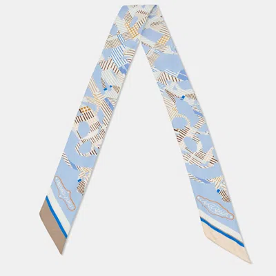 Pre-owned Hermes Hermès Blue Silk Cavalcadour Morning Twilly