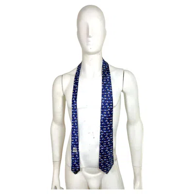 Pre-owned Hermes Hermès Blue Silk Dog Motif Tie Made In France