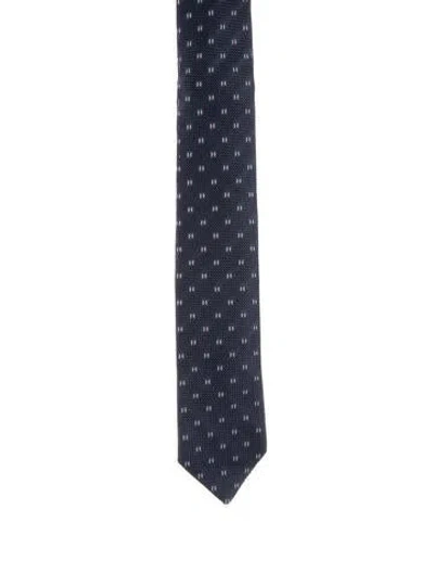 Pre-owned Hermes Blue Silk Felt Pattern Printed Tie W/tags