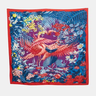 Pre-owned Hermes Blue Silk Flamingo Party Scarf