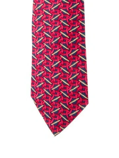 Pre-owned Hermes Blue Silk Geometric Pattern Print Tie