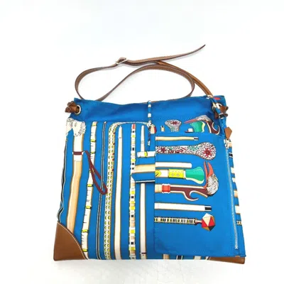 Pre-owned Hermes Blue Silk Leather Shoulder Bag ()