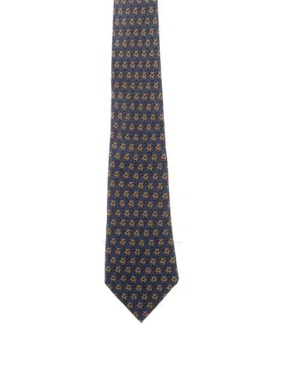 Pre-owned Hermes Blue Silk Patterned Tie
