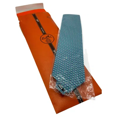 Pre-owned Hermes Blue Silk Tie With  Paris Print