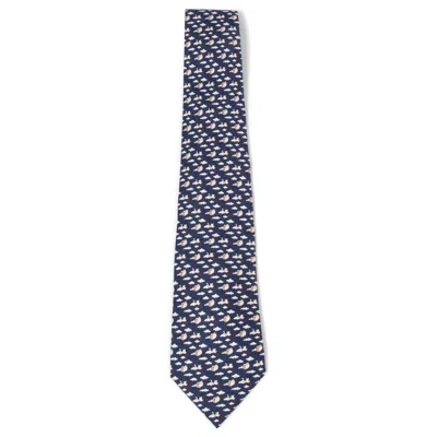 Pre-owned Hermes Blue Silk Twill 5454 Bird Express Tie