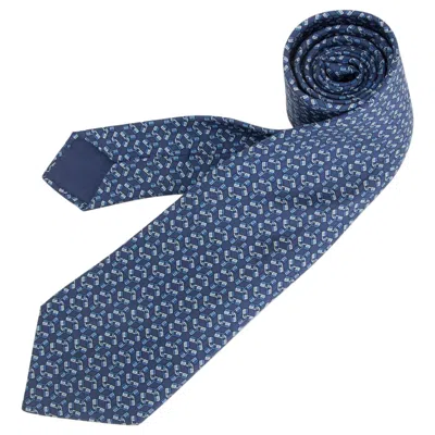 Pre-owned Hermes Blue Silk Twill Cadena H Lock Tie