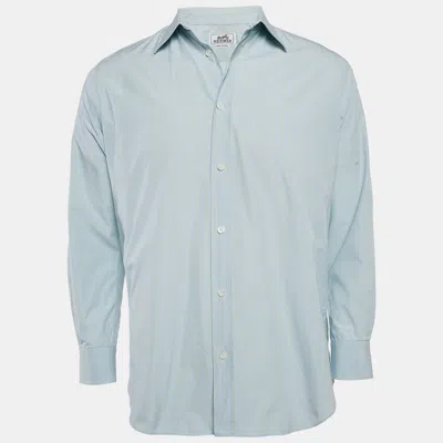 Pre-owned Hermes Hermès Blue Stripe Cotton Button Front Long Sleeve Shirt M