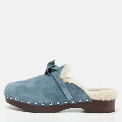 Pre-owned Hermes Hermès Blue Suede Carlotta Mules Size 41