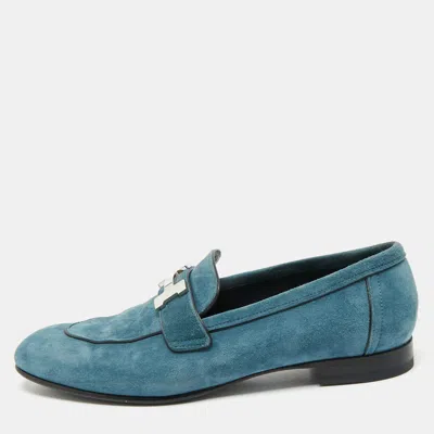 Pre-owned Hermes Blue Suede Paris Loafers Size 38