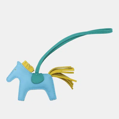 Pre-owned Hermes Blue Swift Calfskin Rodeo Pm Charm
