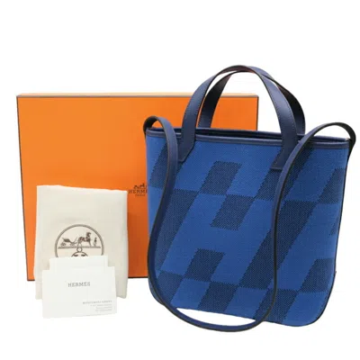 Pre-owned Hermes Blue Swift Leather Canvas Tote Bag ()