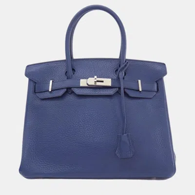 Pre-owned Hermes Blue Taurillon Clemence Birkin 30 Handbag