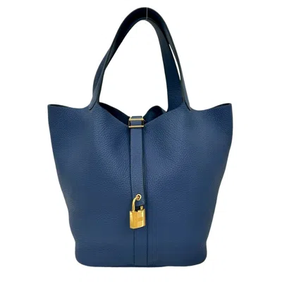 Pre-owned Hermes Blue Taurillon Clemence Leather Handbag Tote Bag ()