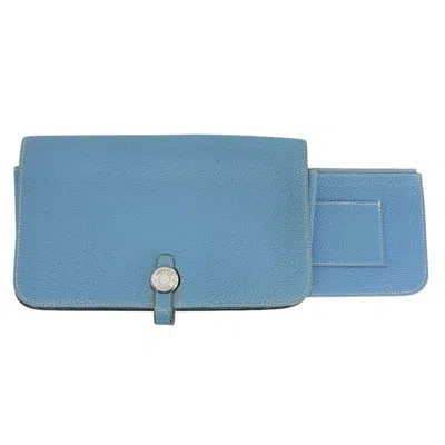 Pre-owned Hermes Blue Taurillon Clemence Leather Long Wallet (bi-fold) ()
