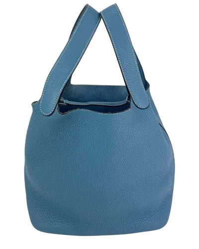 Pre-owned Hermes Hermès Blue Taurillon Clemence Leather Picotin 22 Mm Handbag (authentic Pre-loved)