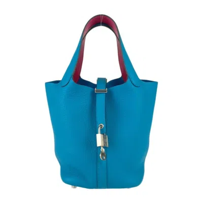 Pre-owned Hermes Blue Taurillon Clemence Leather Swift Leather Handbag Tote Bag ()