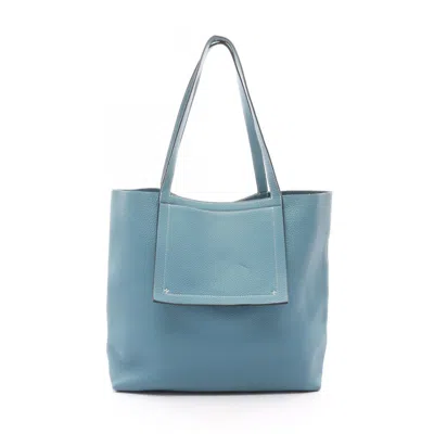 Pre-owned Hermes Blue Taurillon Clemence Leather Tote Bag ()
