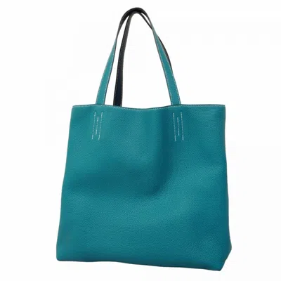 Pre-owned Hermes Blue Taurillon Clemence Leather Tote Bag ()