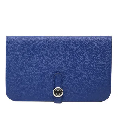 Pre-owned Hermes Blue Togo Leather Long Wallet (bi-fold) ()