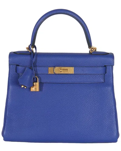 Pre-owned Hermes Hermès Blue Togo Leather Retourne Kelly 28 Ghw (authentic Pre-loved)