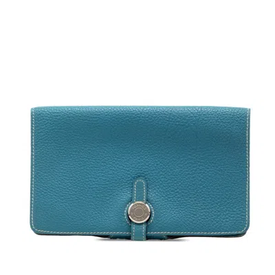 Pre-owned Hermes Blue Togo Leather Wallet (bi-fold) ()