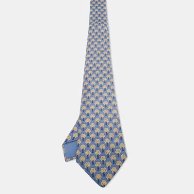 Pre-owned Hermes Hermès Blue Tree Print Silk Traditional Tie