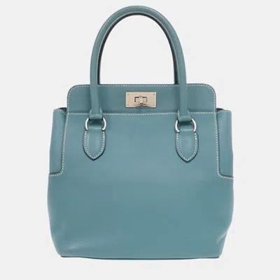 Pre-owned Hermes Blue Veau Swift Toolbox 20