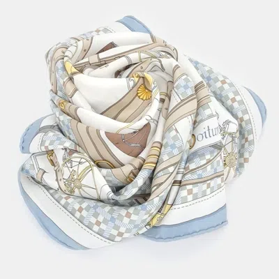 Pre-owned Hermes Blue White Silk Scarf