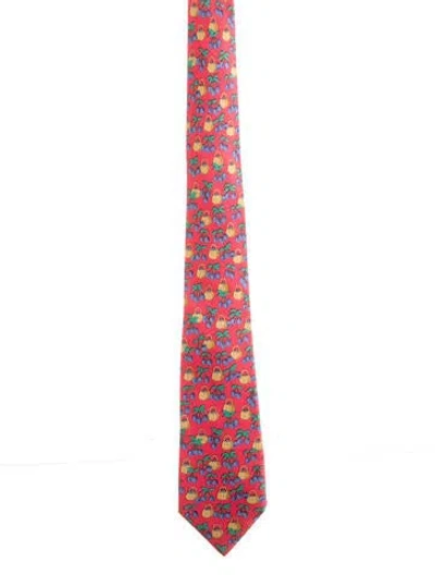 Pre-owned Hermes Blueberry Patterned Silk Tie In Red