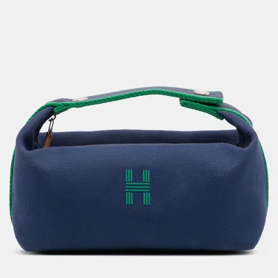 Pre-owned Hermes Blue/green Small Toile Bride-a-brac Case